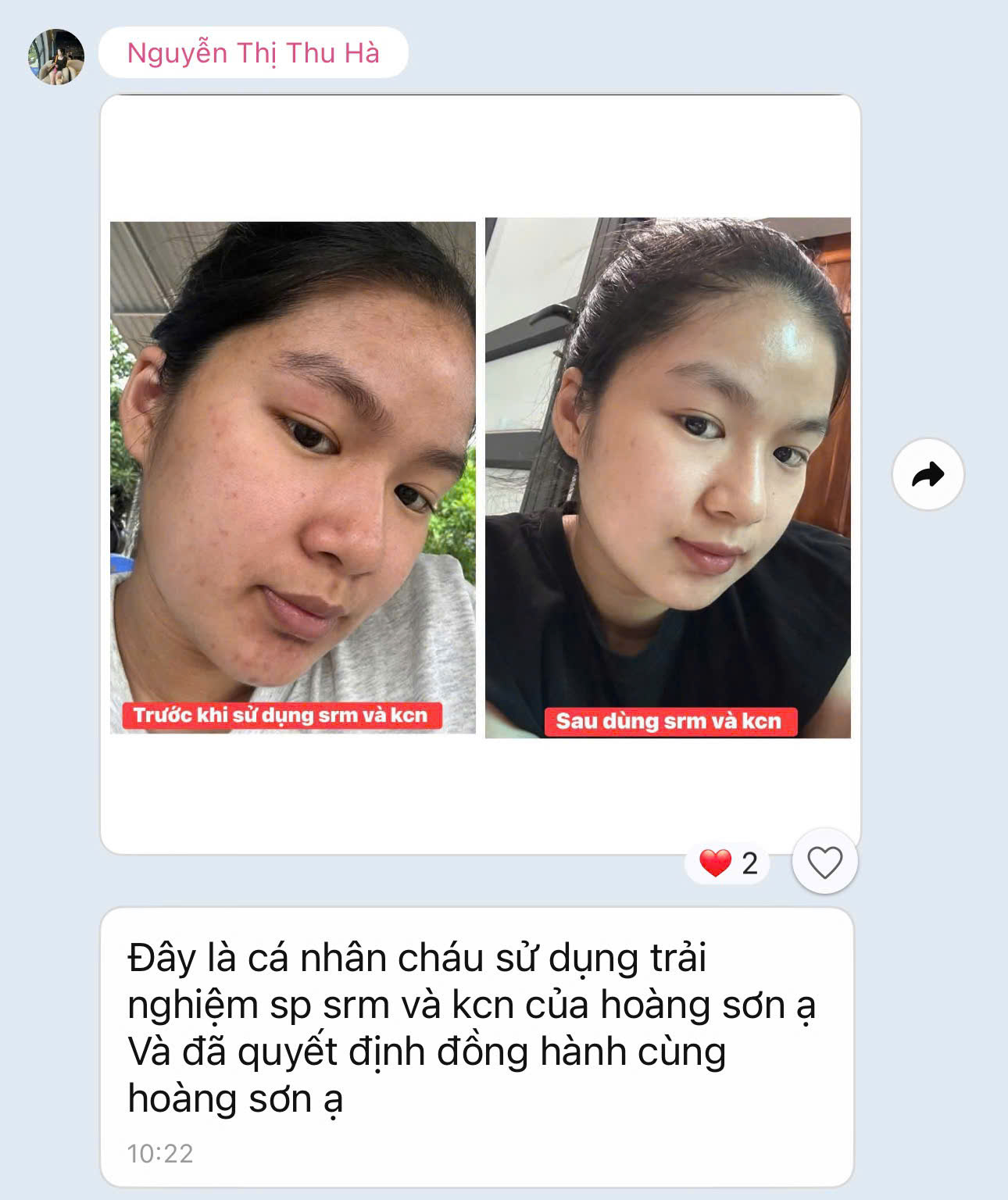 Phản hồi khách hàng về sữa rửa mặt Hoàng Sơn 3